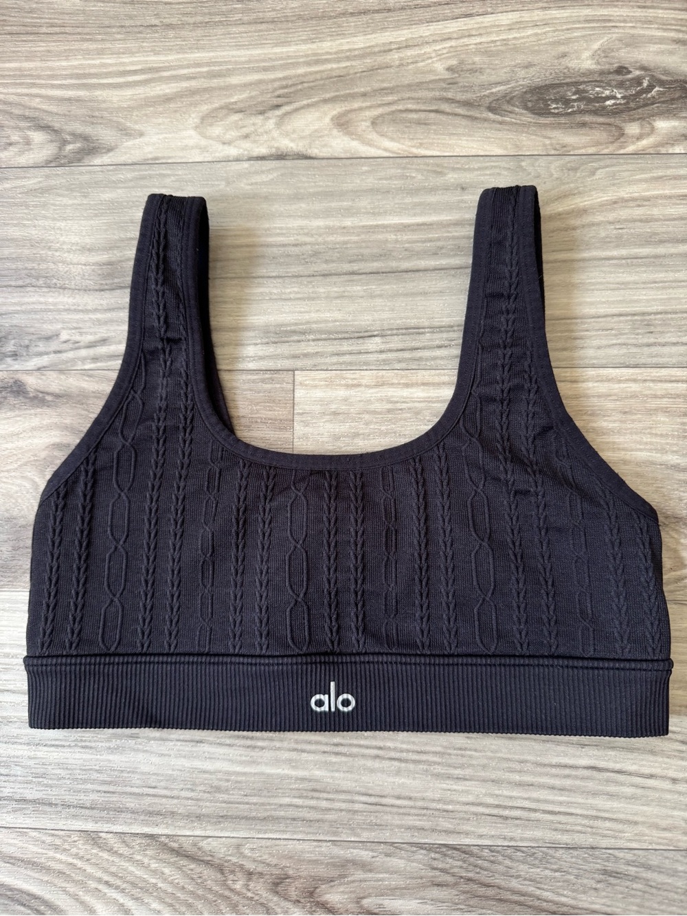 Alo Yoga Black Seamless Cable Knit Sports Bra Size Small